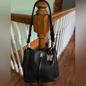 EUC Brighton Georgia Black Pebbled Leather Hobo with Butterfly Key Fob $538